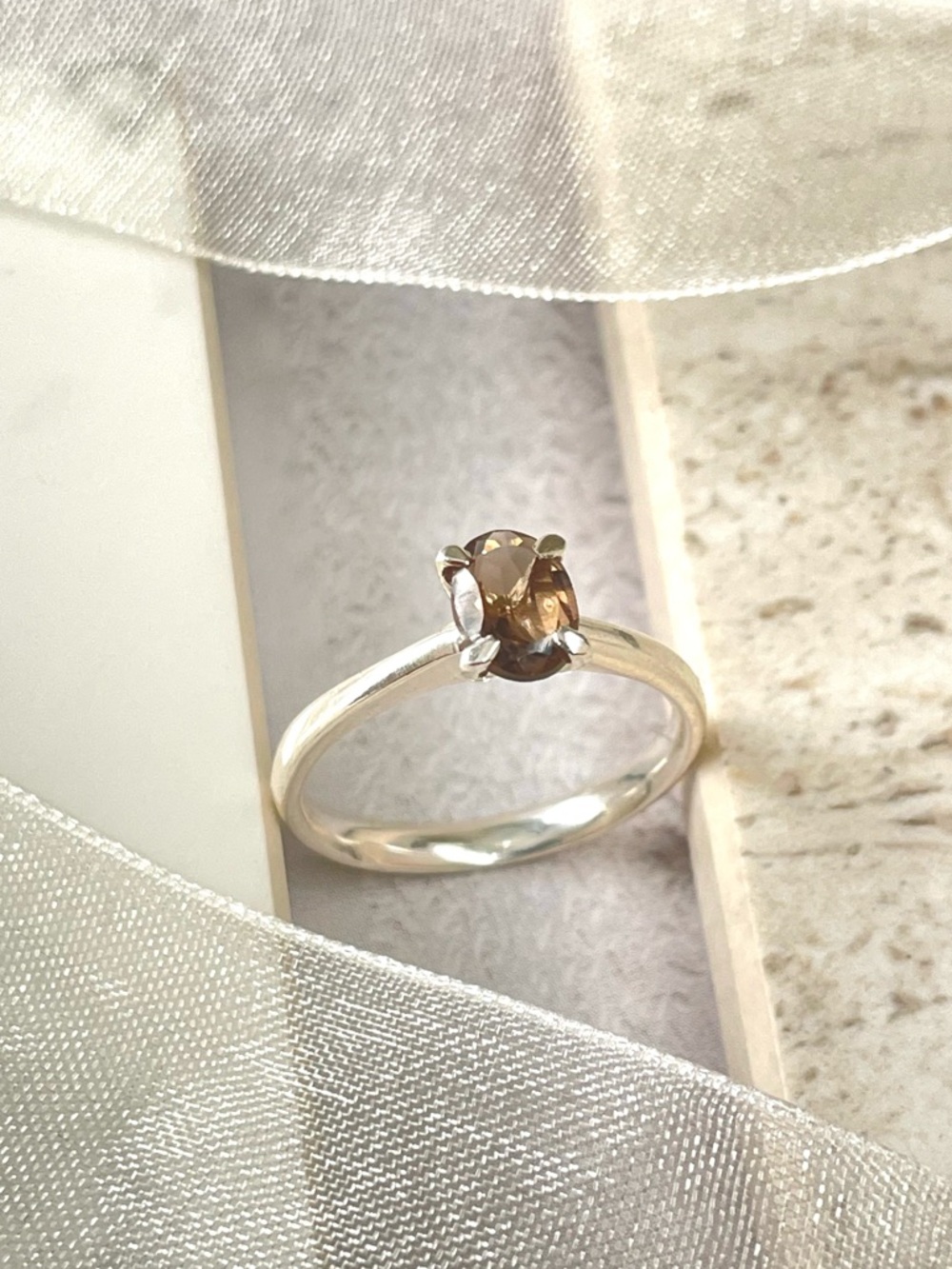 925 sterling silver smoky quartz ring size US 6,7,8,9 “VIBES” NWT